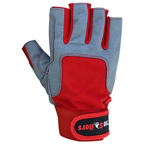 MRX BOXING & FITNESS Sailing Gloves with 3/4 Finger and Grip for Men and Women, Great for Kayaking, Workouts and More Grey/Red