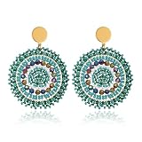 Winssigma Pendientes redondos con cuentas para mujer, hechos a mano, coloridos aretes colgantes bohemios, Vidrio, Sin piedra preciosa