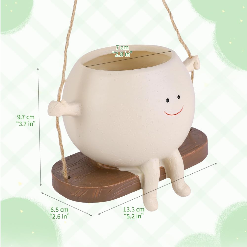 YANGUN Swing Face Planter Pot, Cute Plant Pot, Small Succulent Face Flower Pot for Indoor Outdoor Plants, Novelty Hanging Planter for Home Office Balcony Garden - Image 2