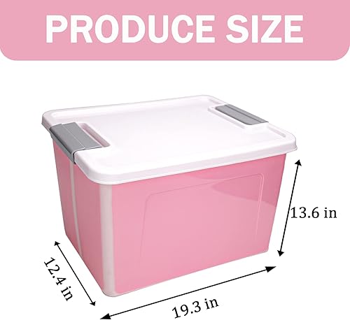 Miniatura 4 de Contenedores de almacenamiento grandes de 56 cuartos de galón de color rosa con tapas, contenedores de almacenamiento plegables de plástico,