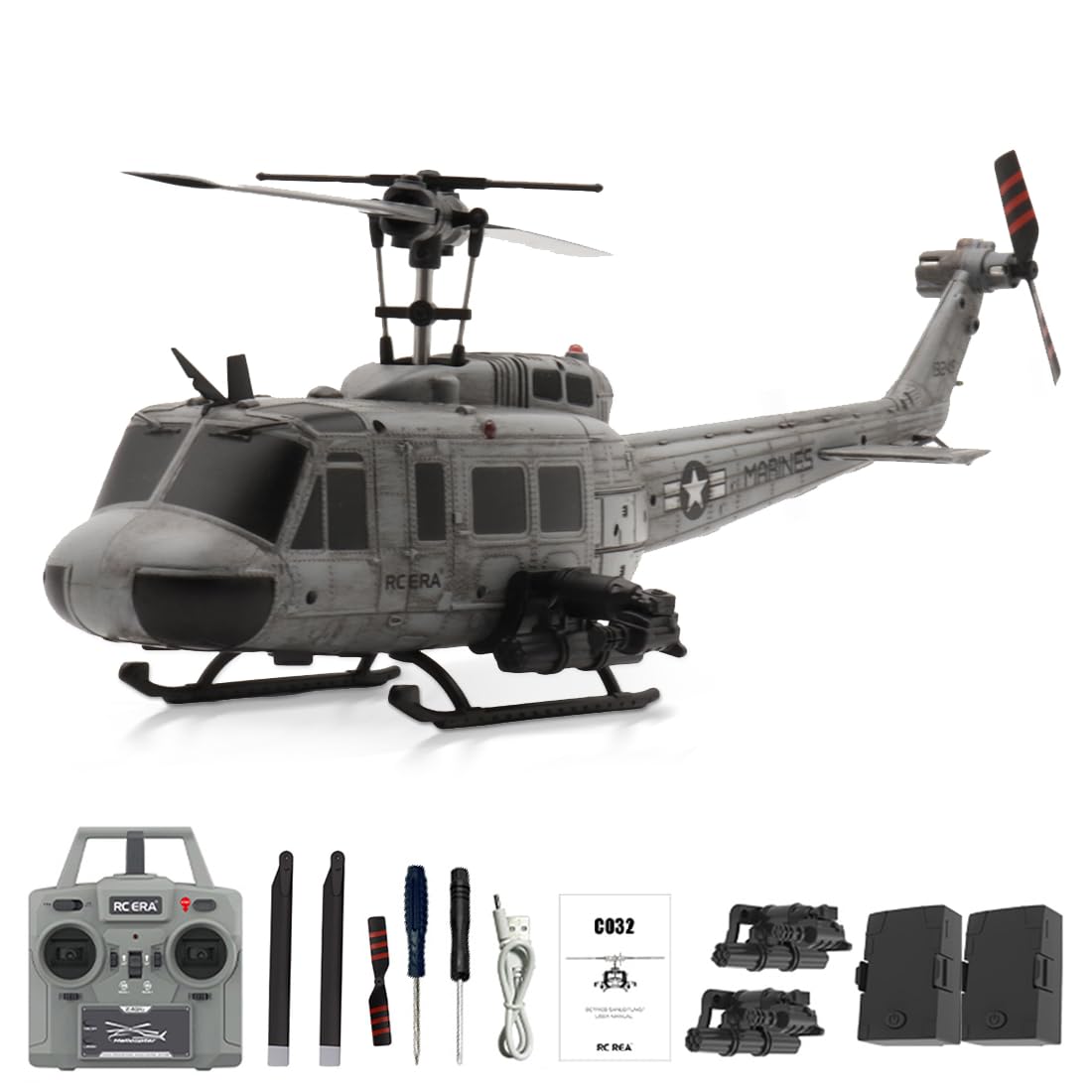 XURUYI RC ERA C032 RC Helicopter, 1/48 Scale 2.4G 6CH UH-1 Huey Flybarless RC Helicopter, 6-Axis Gyroscope Stabilization, with Altitude Hold & 3D