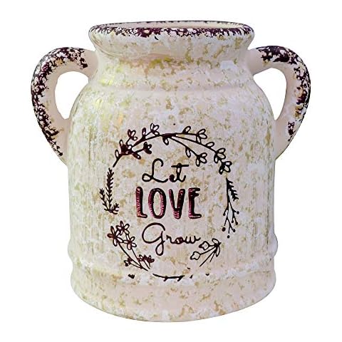 Fovasen Farmhouse Vase Ceramic Jug Shabby Chic Flower Vase French Buckets with Ceramic Country Handle Jug Vase Porcelain Pitcher Primitive Jug Vintage Rustic Container Parties Festivals Decor Gifts Cover