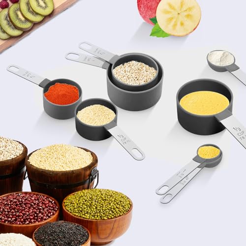 Measuring Cups Set Measuring Spoons Set, Nesting Measure Cups with Stainless Steel Handle, For Measuring Dry and Liquid Ingredients Small Teaspoon with Plastic Head (Black) by YQMYXG - Image 6
