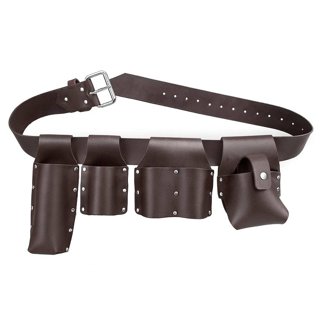 "TGM METALLICS" Multipurpose Split Finished Leather Tool Belt | Heavy Duty Electrician & Carpenter Tool Holder with Integrated Pouches-image-21