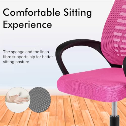 Image of Casa Copenhagen,Mesh Office Desk,Rocking, Ergonomic Computer Chair Adjustable High with Headrest and Comfortable Armrest Swivel Chair - Pink & Jet Black Handle