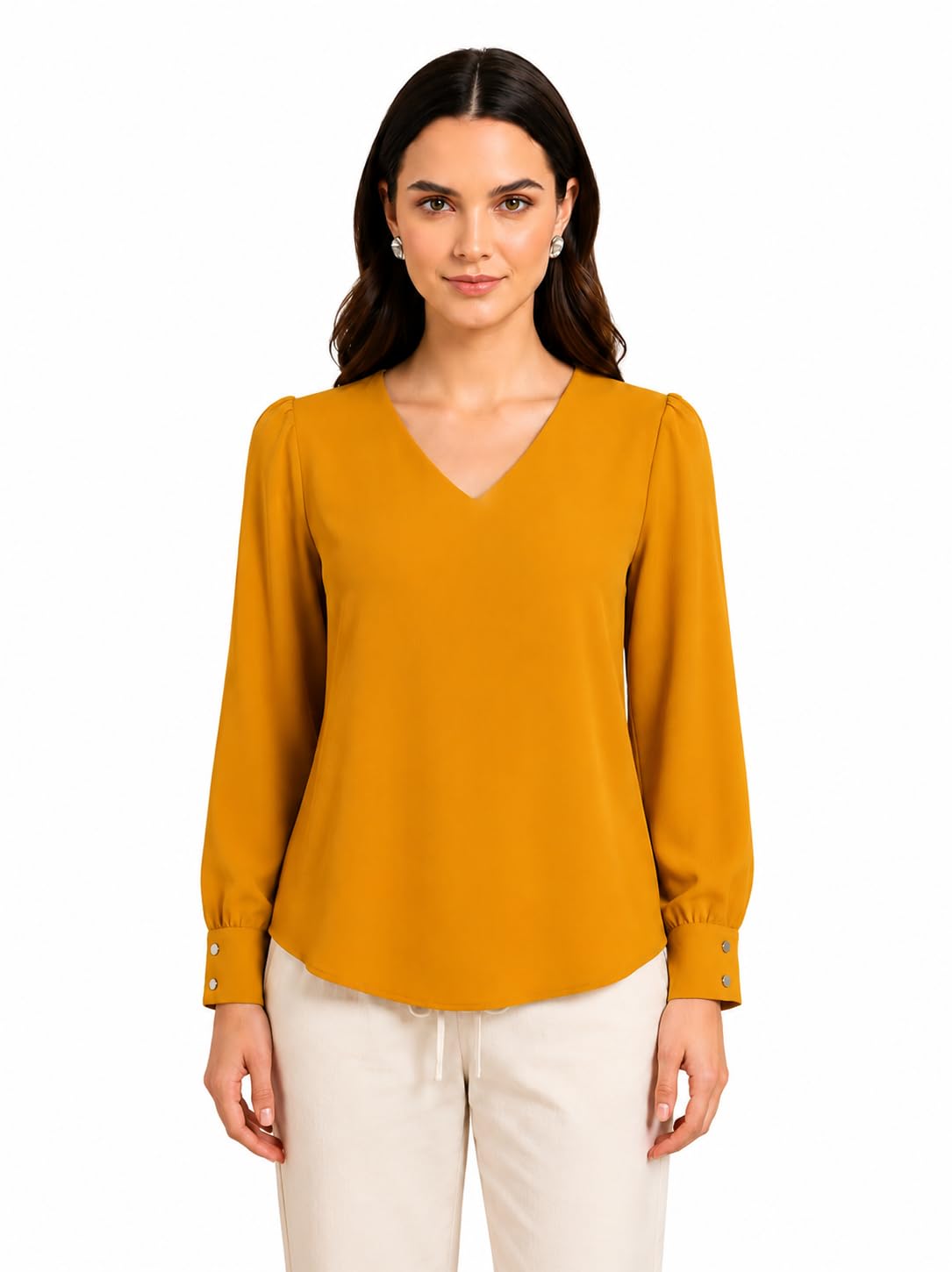 mirana Solid V-Neck Full Sleeve Top for Women | Regular Fit-picture-49