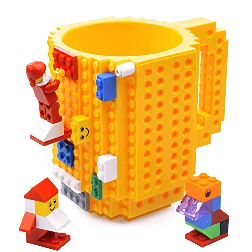 KYONNE Build-on Brick Mug, Building Blocks Coffee Cup, Unique Christmas Gift Idea, Compatible with lego (Yellow)