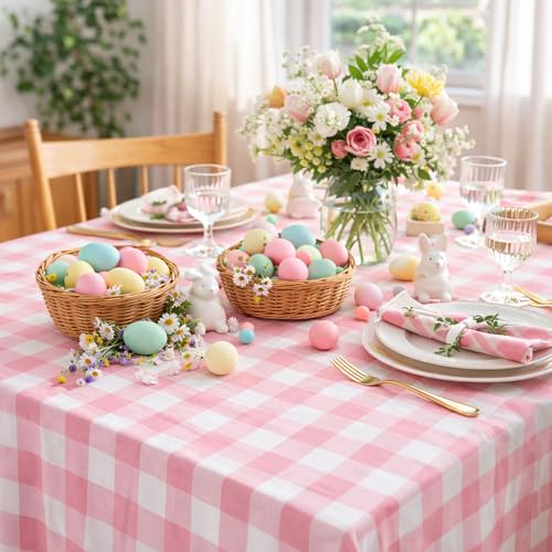 Pink Plaid Tablecloth Checkered Fabric Cover 56x120 Inch Table Cloths Decor