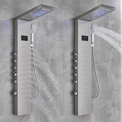 Panel de ducha de acero inoxidable con LED, cascada y jets de masaje miniatura 6