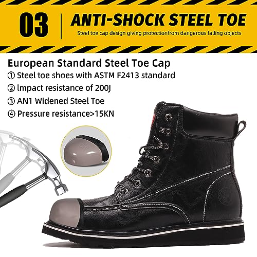 ANGRYRAM Work Boots for Men Steel/Soft Toe Boots,Waterproof Slip Resistant Industrial & Construction Work Boots4
