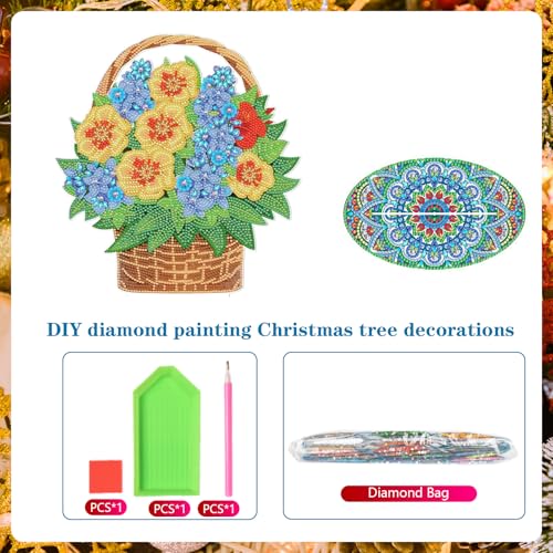 Image of AiYuanzsh Flower Basket Diamond Art Tabletop Ornament, Floral Double-Sided Acrylic Diamond Painting Desktop Decoration Kit, Large DIY Crystal Diamond Art Kits for Living Room Office Table Decor