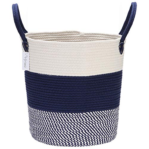 Hinwo Cesta de Almacenamiento de Cuerda de algodón Cesto de lavandería Plegable Organizador de contenedor de Almacenamiento de guardería con Asas, 15 x 13.8 Pulgadas