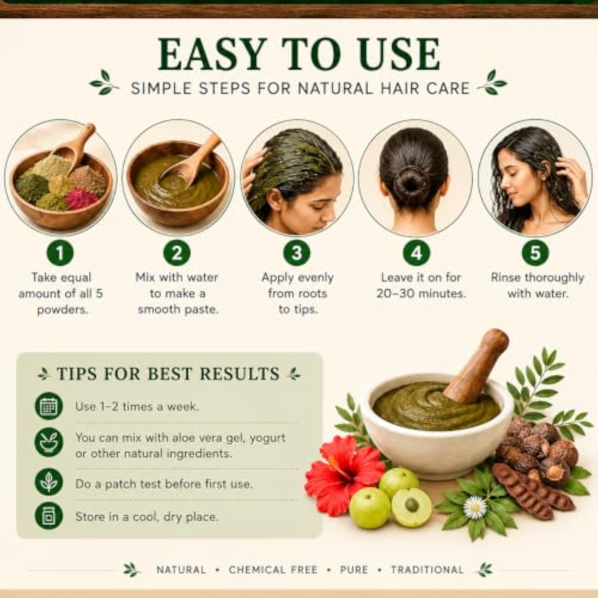 Amla, Reetha, Shikakai, Bhringraj & Hibiscus Powder Combo, 500g
