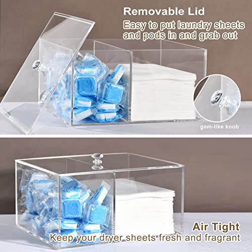 Simetufy Dryer Sheet Holder For Laundry Room, Clear Acrylic Dryer Sheet Dispenser Container Box With Lid, Large Capacity Fabric Softener Dryer Sheets Laundry Containers #TOP2