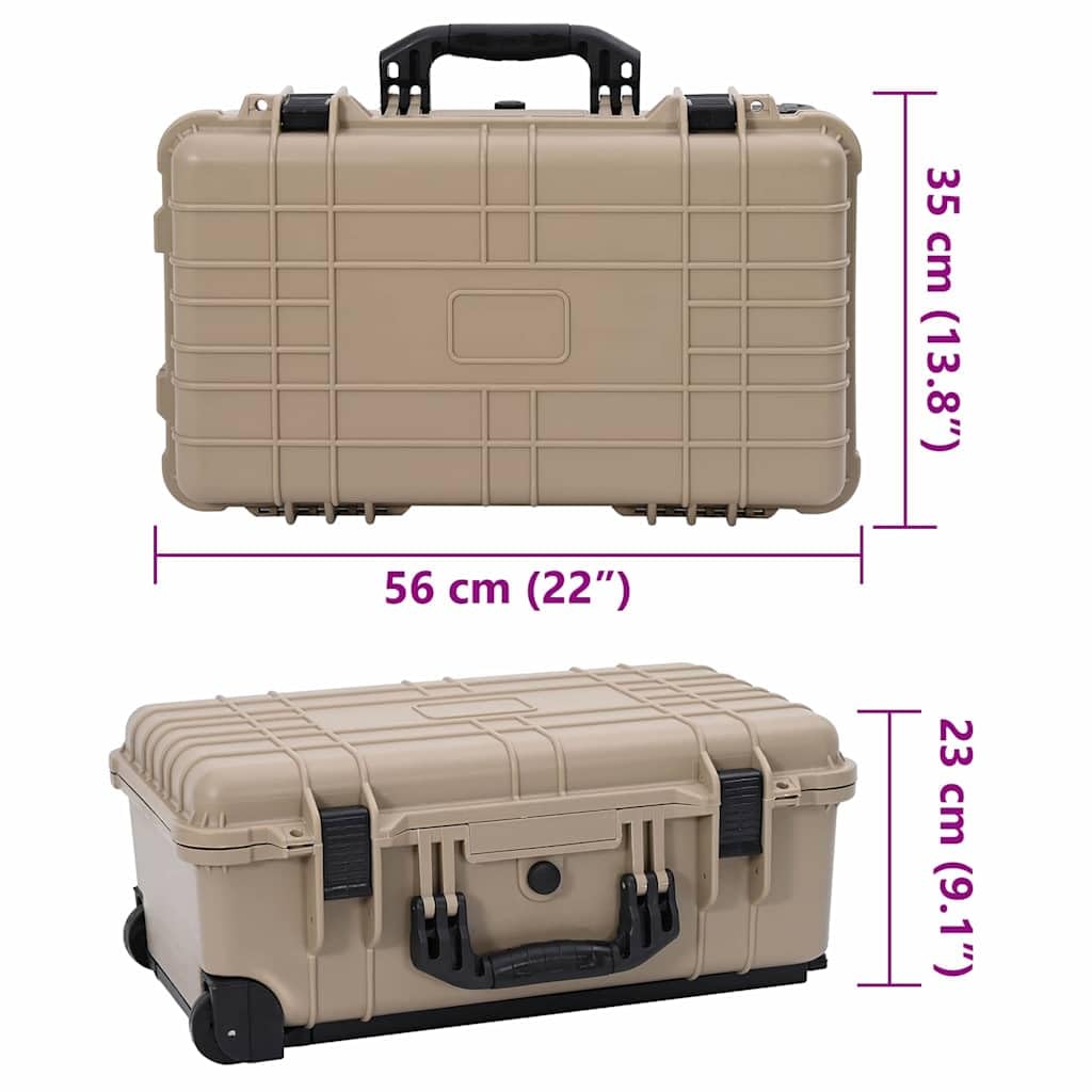 Twarda walizka piaskowa 56 x 35 x 23 cm z polipropylenu i ABS z rolkami, wodoszczelna, odporna na uderzenia, wyściełana, do elektroniki, aparatu, akcesoriów, transportu, ochrony, wnętrz