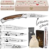 🎁 NOS OPTIONS : Etui cuir et Sachet en lin EN OPTION. Choisissez une de nos options pour accompagner votre cadeau. Le sachet lin vous permettra d'offrir votre couteau personnalisé sans avoir de paquet cadeau à faire.