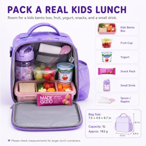 MISS BIG Purple Unicorn Lunch Bag for Girls, Insulated Kids Lunch Tote, 5L — view 4