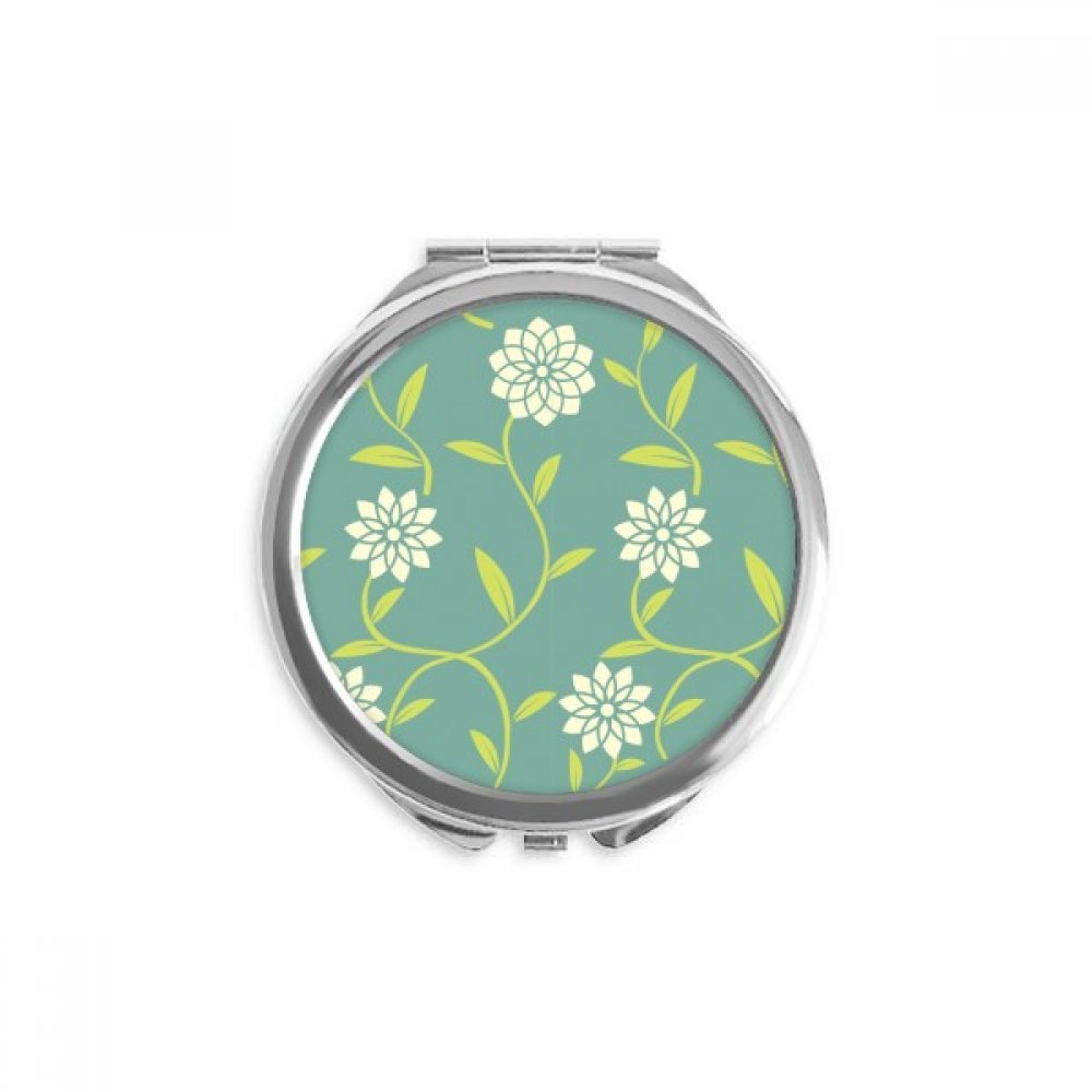 Miroir rond de poche compact blanc vert motif fleurs pour maquillage à la main multicolore - 5