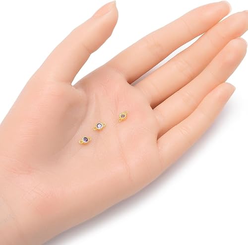 Miniatura 9 de Adabele - 4 piezas de plata esterlina chapada en oro real con piedra natal de diciembre, eslabones de 0.157 in, topacio azul, circonita cúbica,