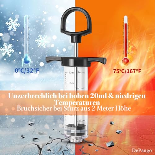 DePango Fleischspritze, Bruchfest Marinadenspritze Fleischinjektor 30ml für Fleisch mit 2 Edelstahl-Fleischnadeln, Fleisch injektionsspritze für BBQ Smoker, Steak, Schweinefleisch und Huhn 5