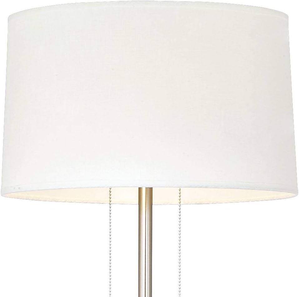 Possini Euro Design Simplicity Modern Minimalist Floor Standing Lamp 59" Tall Brushed Nickel Silver Metal Off White Tapered Drum Shade Decor for Living Room Reading House Bedroom Home