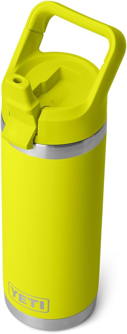 YETI Rambler 18 oz Bottle, Vacuum Insulated, Stainless Steel with Color Matching Straw Cap, Firefly Yellow