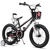 Glerc（グレーク）Rover子供用自転車キッズバイク 男の子女の子 幼児小学生低学年5歳6歳7歳8歳 かっこいい乗り練習街乗り 前カゴ・補助ハンドルサドル・取り外し可能補助輪・リアドリンクホルダー・水筒付き 16インチ ブラック黒