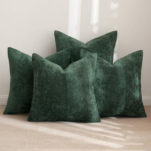 Image of MIULEE Decorative Chenille Pillow Covers Christmas Green 18x18 Pack of 4