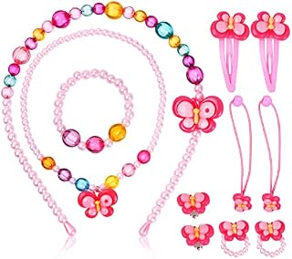 Cozlly 10 Pcs Kids Jewellery Set, Necklace Bracelet Ring Clip-on Earrings Hair Clips Set for Little Girls, Princess Dress Up Jewellery, Kids Jewellery Gift for Girls Aged 2, 3, 4, 5 (Butterfly)