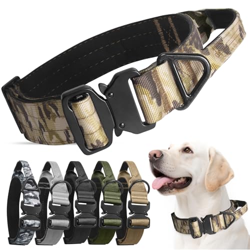 AKOFIC Collier Chien Tactique avec Poignée, Collier Chien Large Réglable en Nylon, Colliers pour Chiens Rembourré pour Chiens de Taille Moyenne Grand...
