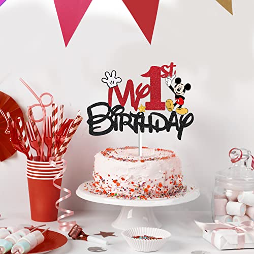 Juyrle Black And Red 1 Year Old Cake Topper - My 1St Mouse Cartoon Happy Birthday Party Decorations First Birthday Party Supplies Decor For Kids Boys Birthday Baby Shower #TOP6