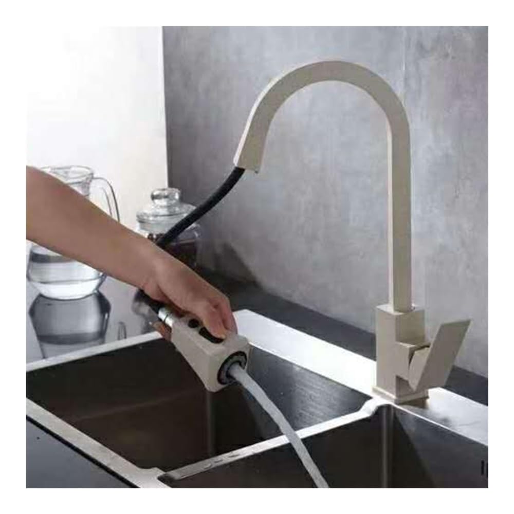 Blyqxs Beige Kitchen Faucets Black Single Handle Pull Out Kitchen Tap Single Hole Handle Swivel 360 Degree Water Mixer Tap Mixer Tap Xt-208(Beige)