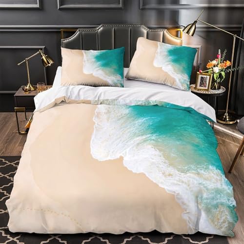Parure de Lit Vagues de Plage en Microfibre Ultra Douce Haute Densité