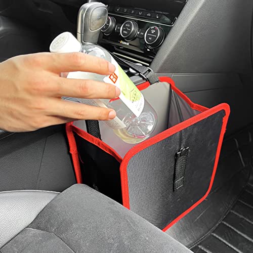 Image of beypovk Hanging Car Trash Can, Foldable Portable Car Garbage Bag Organizer, 8.7 inch x 8.7 inch x 5.7 inch Universal Waterproof Oxford Cloth Garbage Bin (Red)