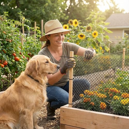 Image of Plastic Wire Mesh Fence Roll, GENNIZZ 15.7IN x 50FT Plastic Chicken Wire Mesh, Balcony Garden Floral Netting Fencing Barrier for Cat Dog(0.4m x 15m)