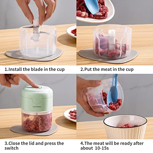 Electric Mini Food Chopper,Rupohu Usb Charging Mini Electric Garlic Chopper,Small Food Processor With Spoon And Brush,Used For Onion Garlic Pepper Vegetable Meat Mincer/Grinder/Puree Food（100+250Ml) #TOP3