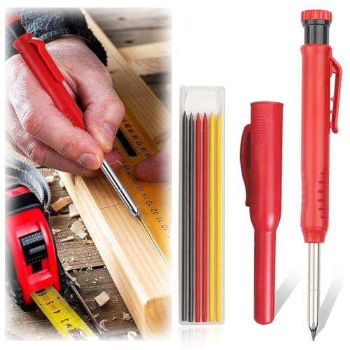 COYUN 1 Pcs Lápices Mecánicos de Carpintero con 6 Recambios, Lapiz Carpintero, Lápices de Carpintero Sólidos con Sacapuntas Integrado, para Carpintería, Lápices Automáticos de Punta Larga(Rojo)