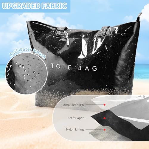 Image of KALIDI PVC Zipper Tote Bag, Jelly Kraft Paper Beach Bag Large Hobo Carry All Travel Shopping Handbag Plastic Shoulder Bag