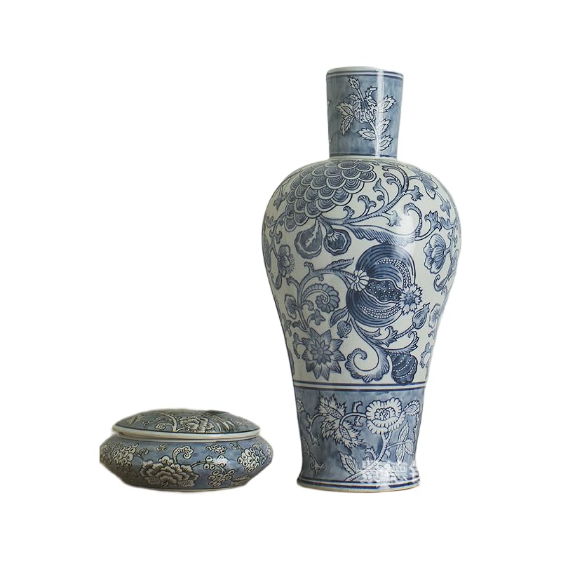 Amazon.co.jp: RikuHanaKo 新中式的な青花磁器の花瓶 セラミック置物