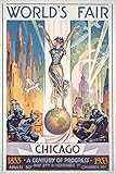 Chicago World's Fair Poster, Woman on Globe, Vintage Advertisement (9x12 Wall Art Poster, Digital...