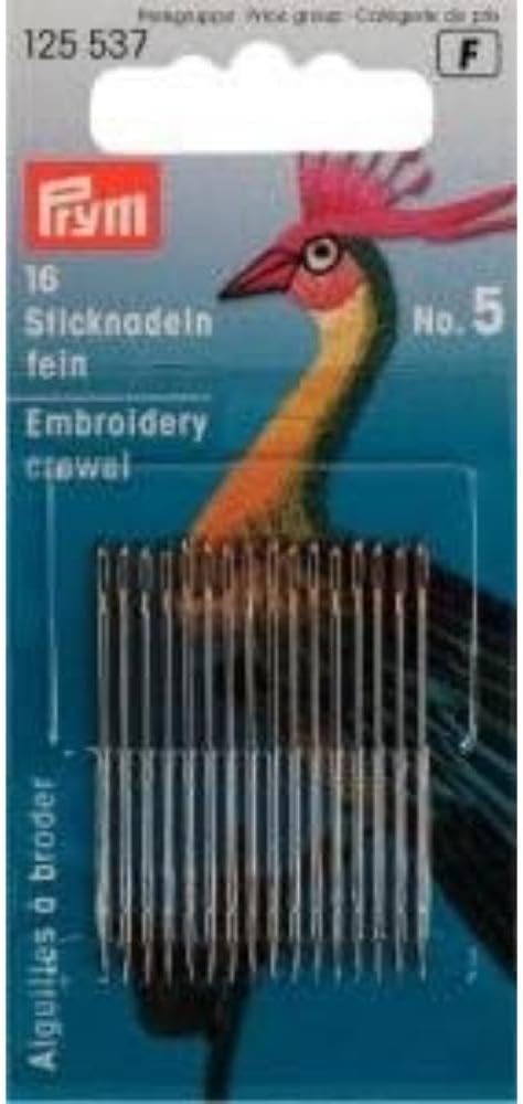 Prym Fine Crewel Embroidery Needle 16 Pieces Size 5 with Large Gold Eye