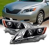 Fits 2007-2009 Toyota Camry Sedan [Halogen Type] Projector Headlights Black Headlamps Pair Left Driver+Right Passenger