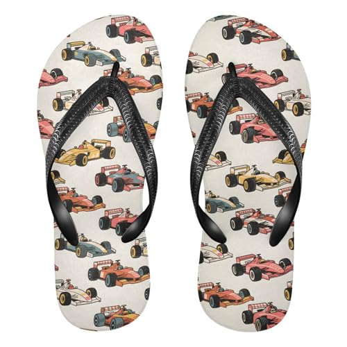 ALAZA Cool Racing Cars Flip Flops for Women Fashion Beach Slippers Comfort Mens Flip Flops Non-Slip Rubber Shower Slippers Sandal for Hotel Travel Sport,XS