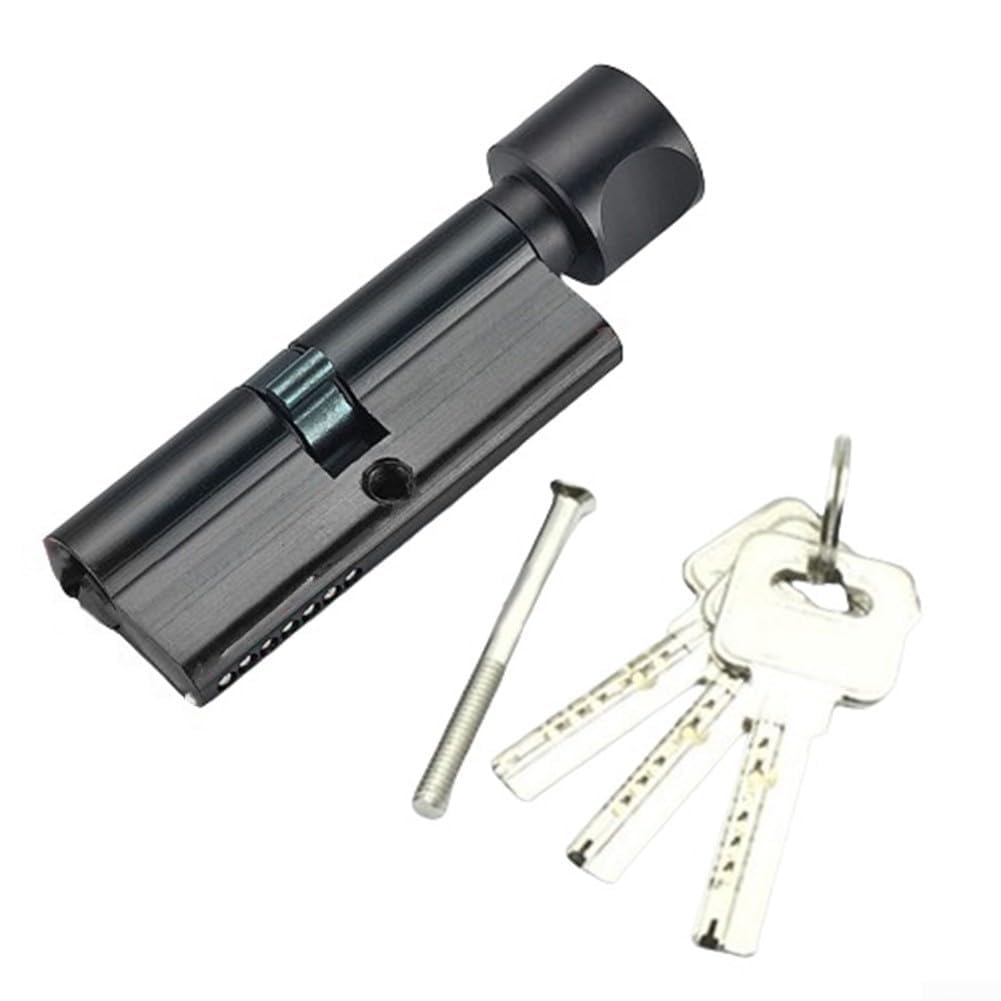Aikeou Black Lock Knob Cylinder, 70Mm Aluminum Thumb Turn Euro Cylinder Lock With 3 Keys 1 Screw, Anti-Theft Door Lock Core For Wooden, Upvc Composite Doors(Black),