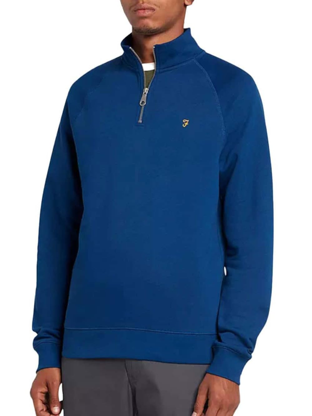 Farah - Men's Sweatshirt, Jim Organic Cotton Quarter Zip Sweatshirt, Blue Peony, XL