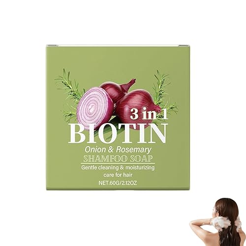 Barra de champú con infusión de romero con cebolla y biotina, champú hidratante para el cuidado del cabello hidratante 3 en 1, limpieza profunda del