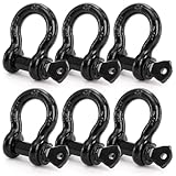 Bekith 6 Pack 1/2' D Ring Shackle 2.0 Ton (4,000 lbs) Capacity with Screw Pin, Heavy Duty D Shackles for Tow Strap, Winch, Off-Road Truck Vehicle Recovery, Black