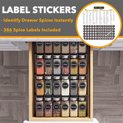 image for SpaceAid Spice Drawer Organizer with 24 Spice Jars, 386 Spice Labels, 