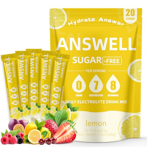 Image of Electrolytes Powder Packets Sugar Free - Liquid Daily IV Drink Mix for Rapid Hydration & Party Recovery | 8 Vitamins & 7 Electrolytes | Non-GMO | No Color Additive |20 Sticks (V2-Lemon)