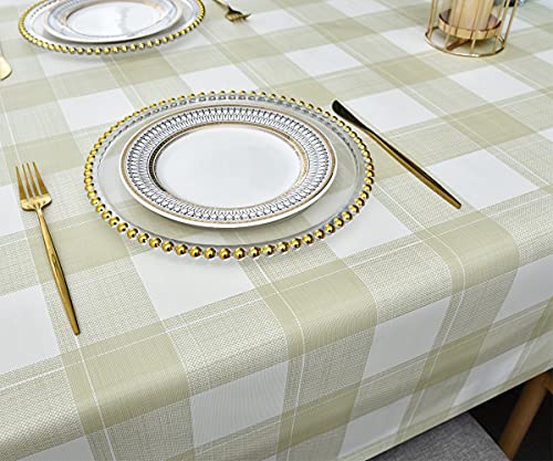 Trudelve Plastic Tablecloths For Rectangle Tables Beige Checkered Vinyl Tablecloth Waterproof Wipeable Oilcloth Table Cloth For Outdoor Picnic Table Cover (54'' X 84'', Beige) #TOP4